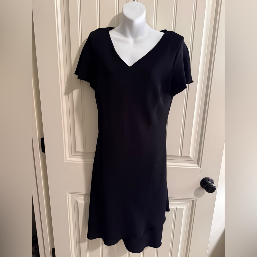 dressbarn Black V-Neck Mini Dress with Flutter Sleeves